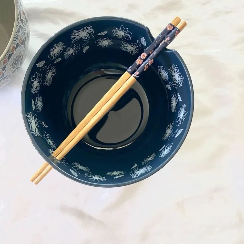 Set of 2 Japanese Ramen Noodle Bowls with Chopsticks by Shop Tansy
